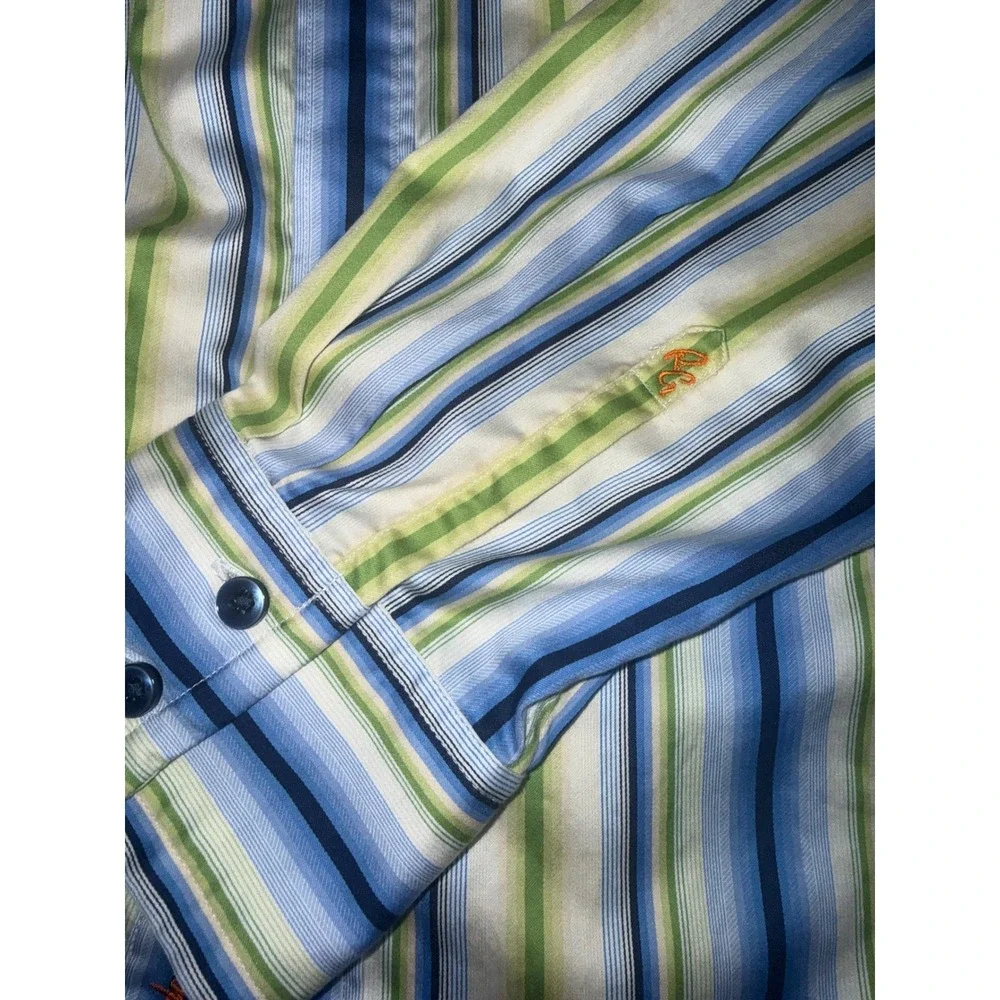 Robert Graham‎ Button Down Shirt Mens 2XL Blue Green Striped Classic Fit EUC